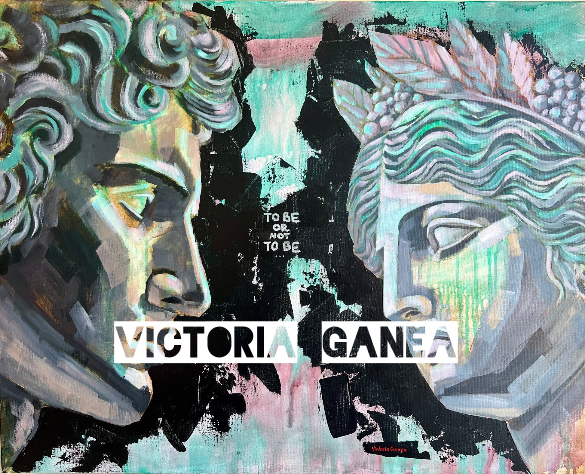 two Greek statues abstract painting